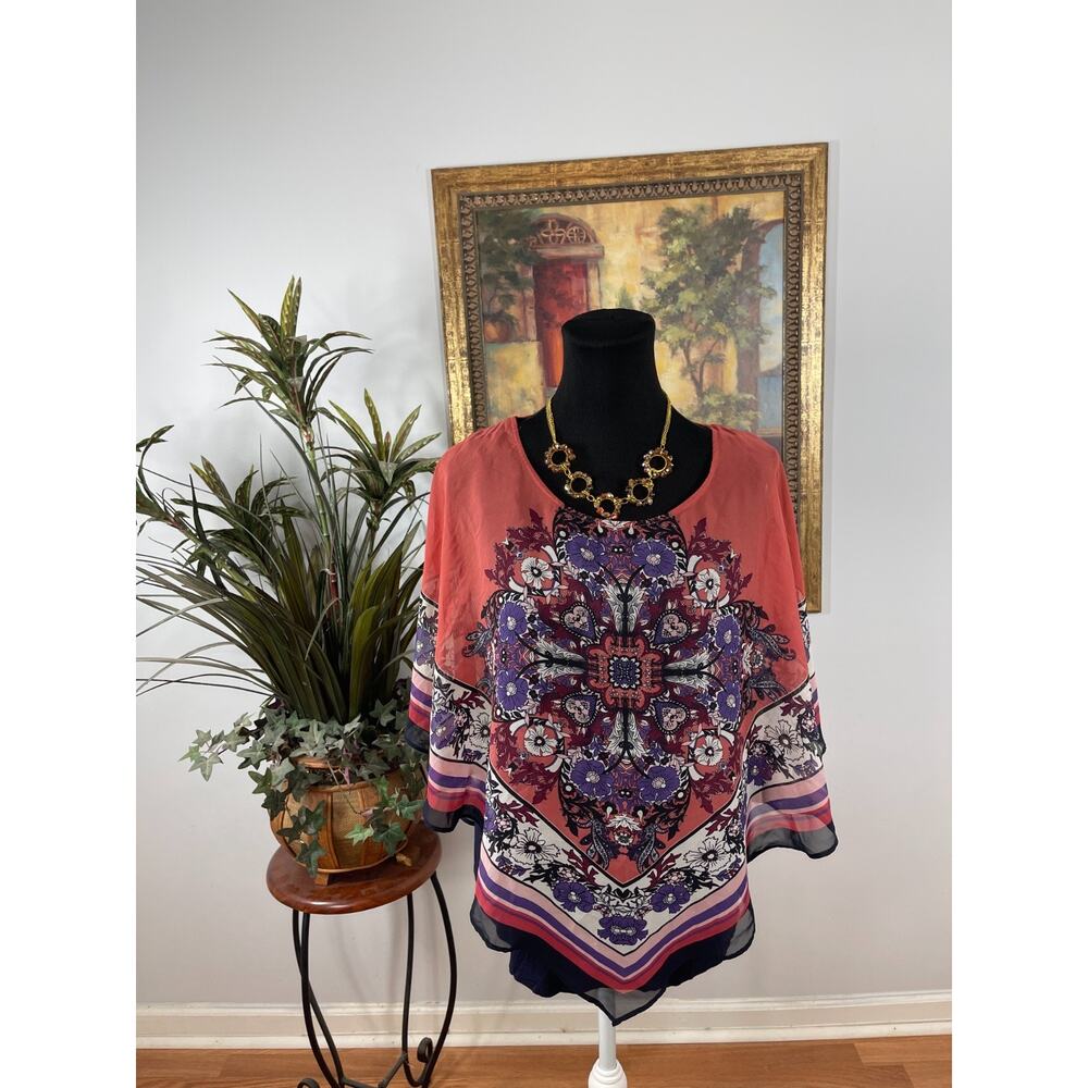 Apt 9‎ Shirt Blouse Women M Multi Floral Handkerchief Scoop Neck Bohemian Boho